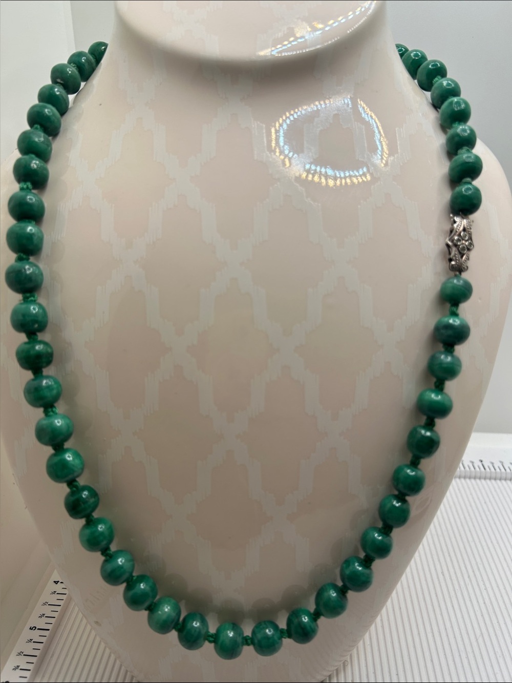 Sterling Clasp Green Malachite Beaded Strand Necklace - Classic Women's Jewelry
